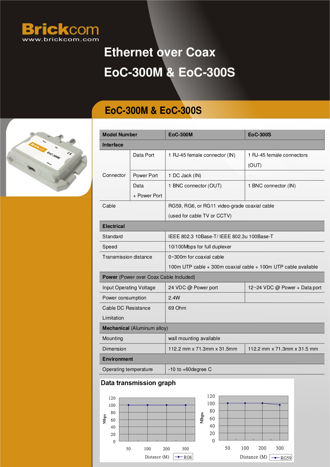 Brickcom EoC-300M, EoC-300S Specsheet - ManualMachine.com