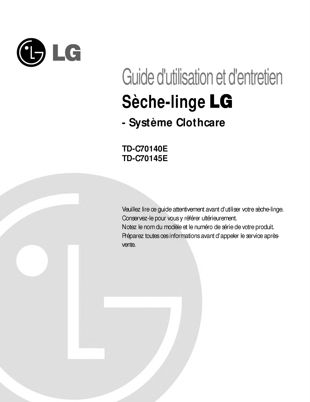 LG TDC70145E User Manual