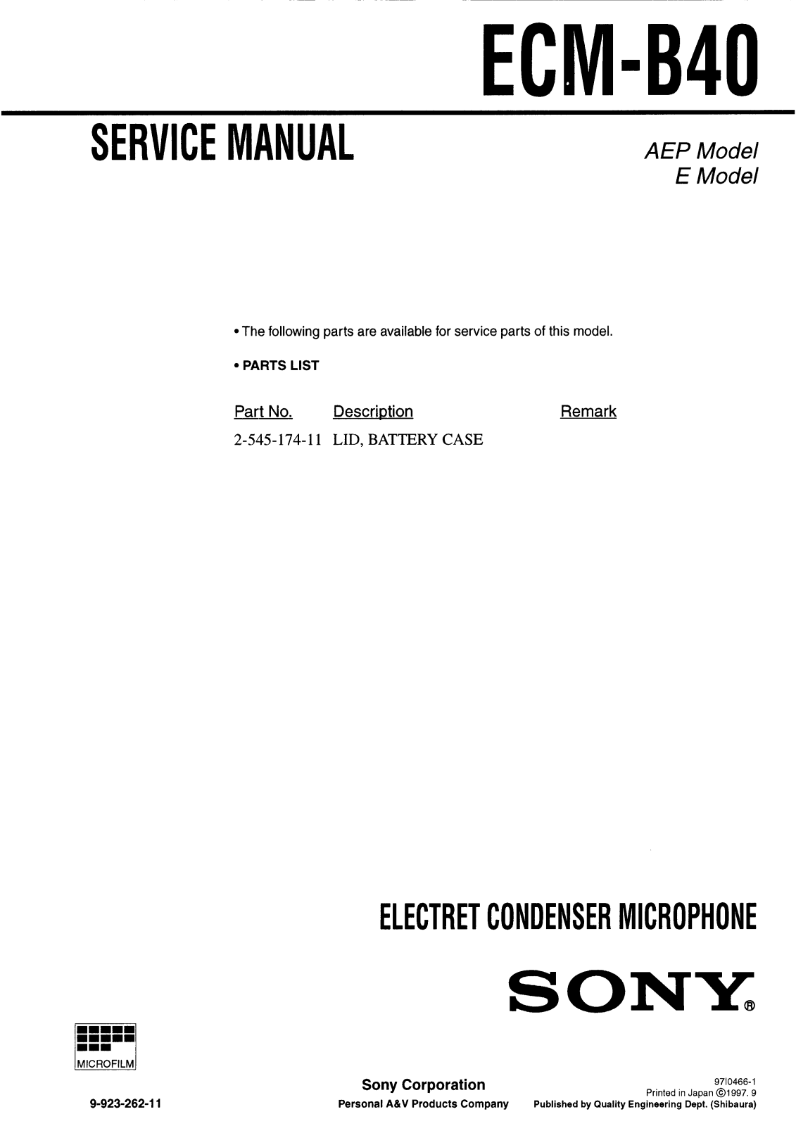 Sony ECM-B40 Service Manual