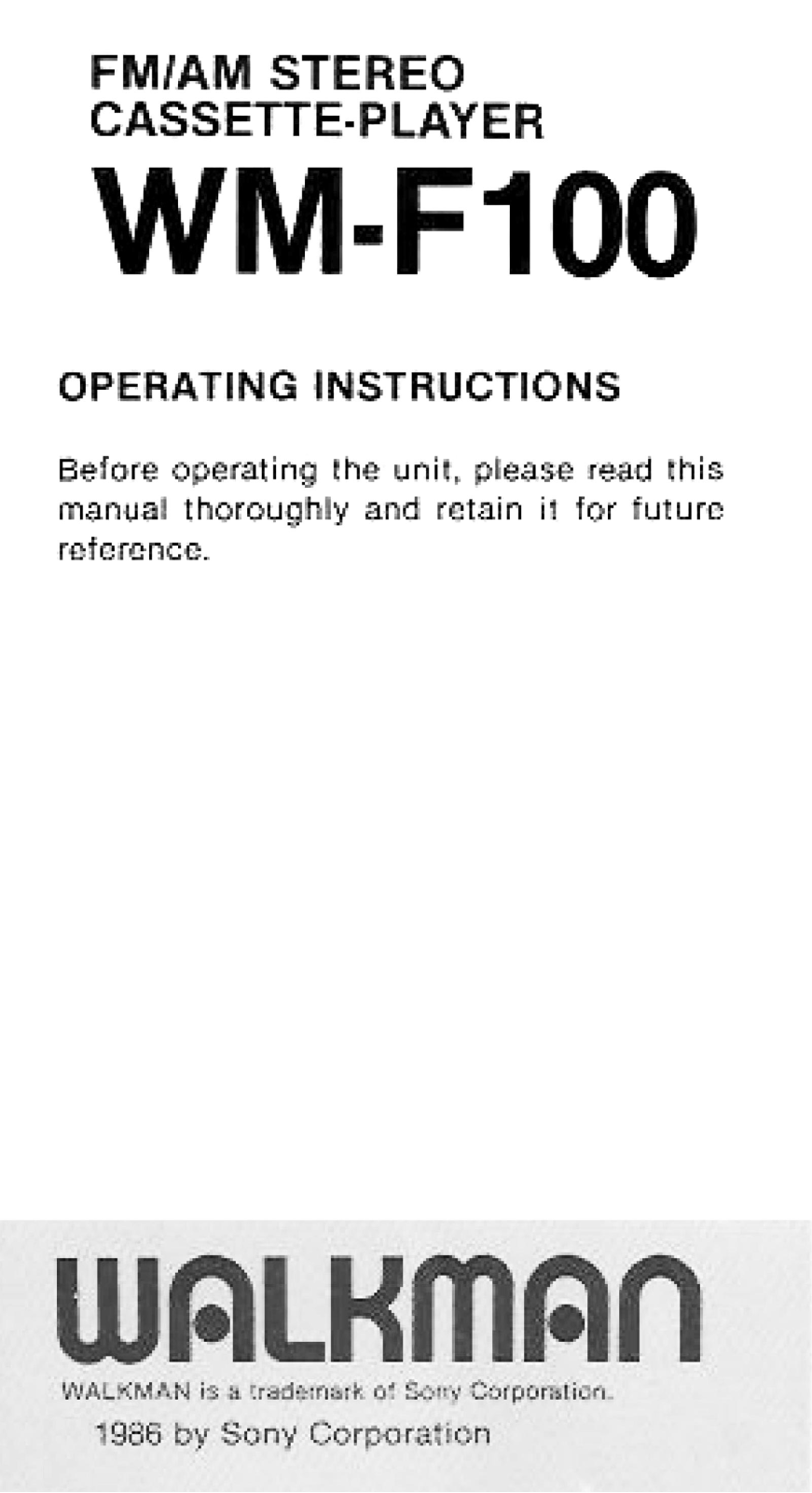 Sony wm-f100 User Manual