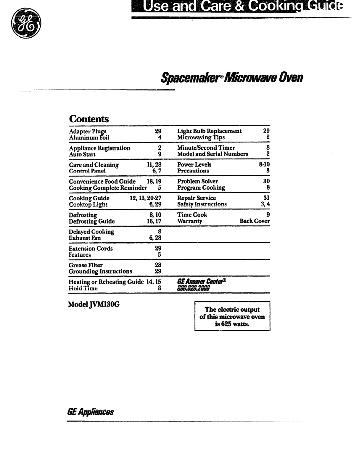 GE JVM130G02, JVM130G01 Owner’s Manual