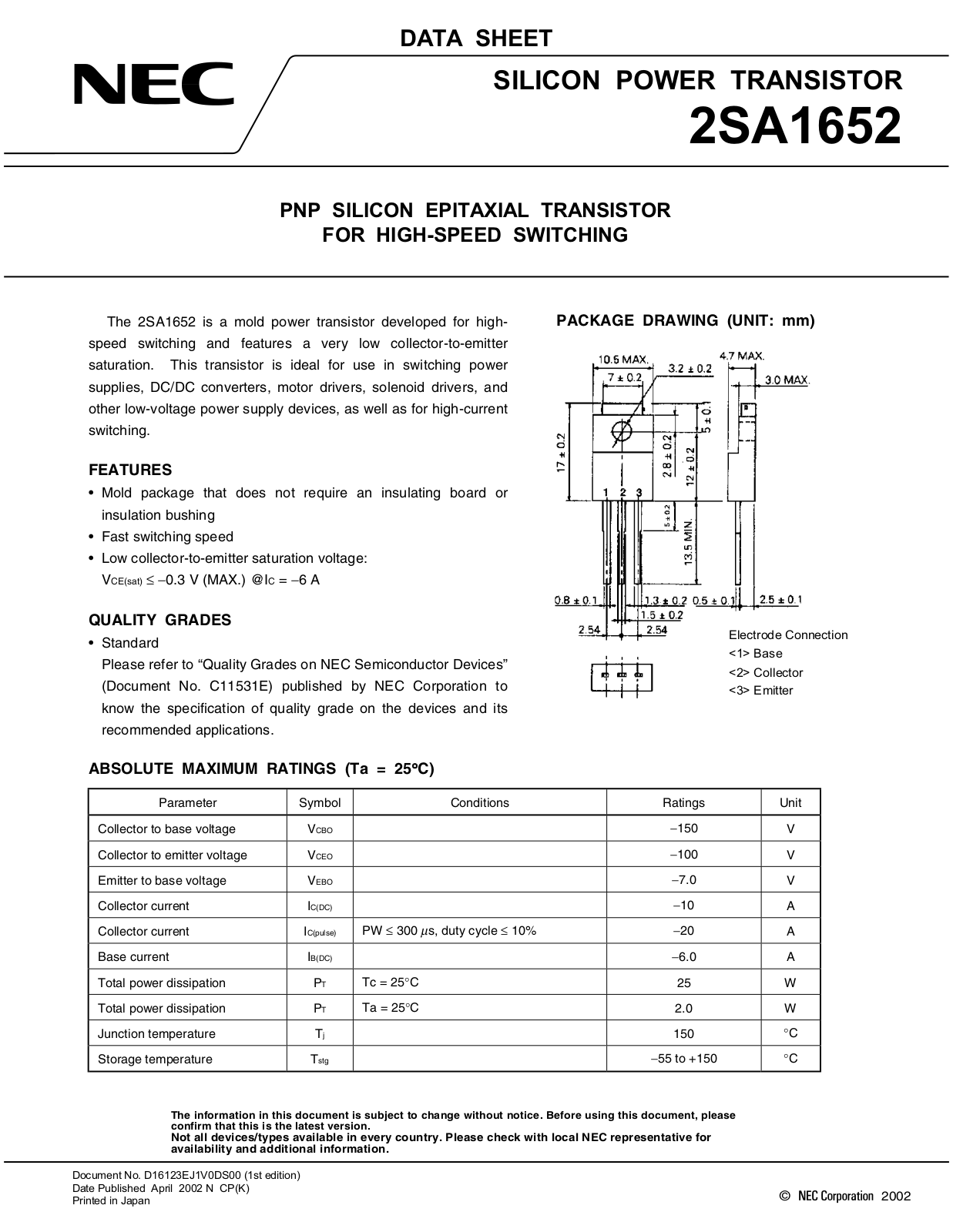 NEC 2sa1652 Datasets - ManualMachine.com