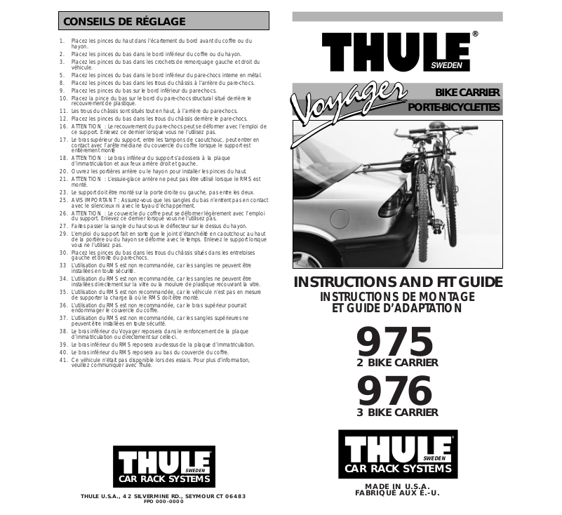 Thule Voyager 976 Voyager 975 User Manual