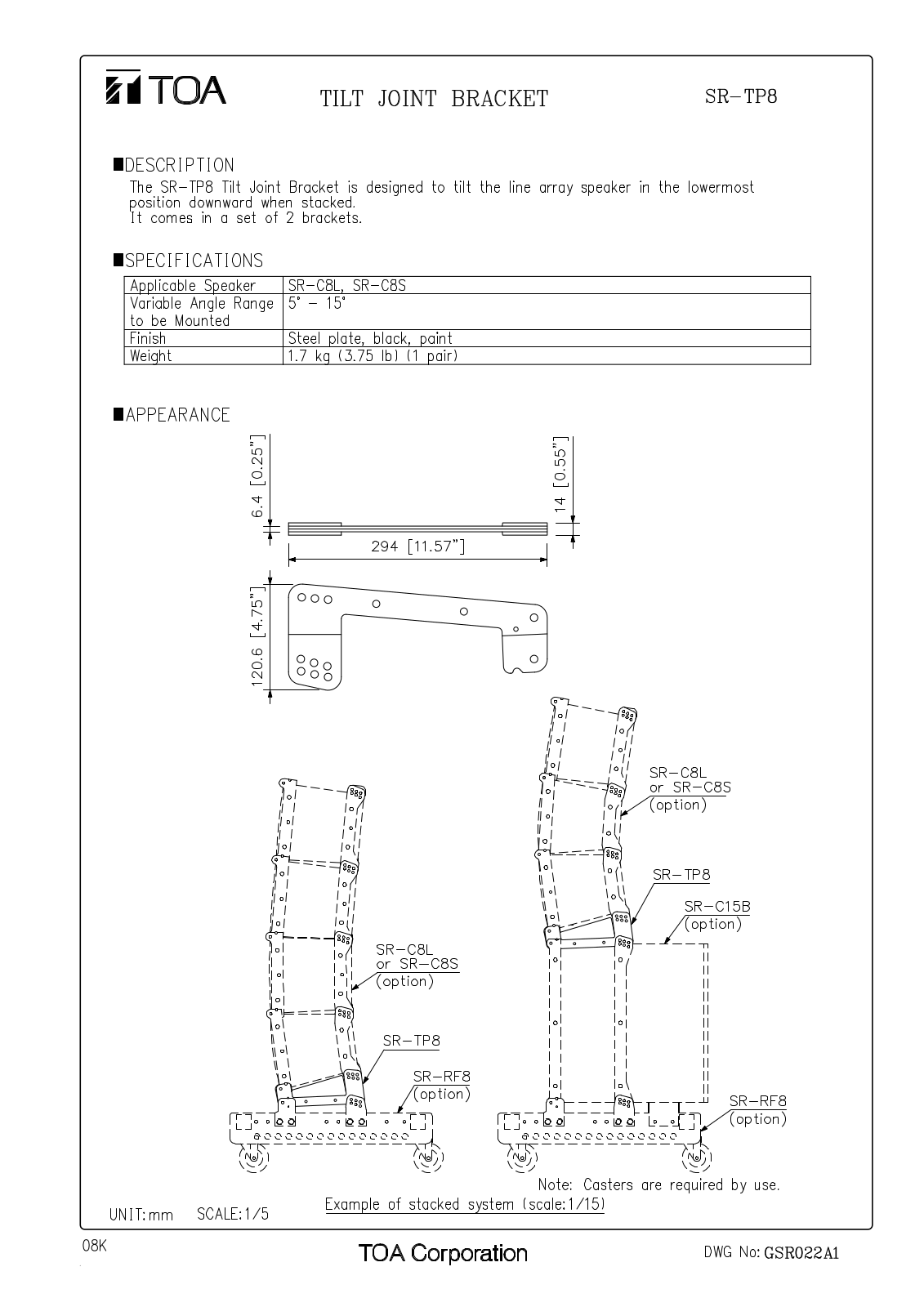 TOA SR-TP8 User Manual