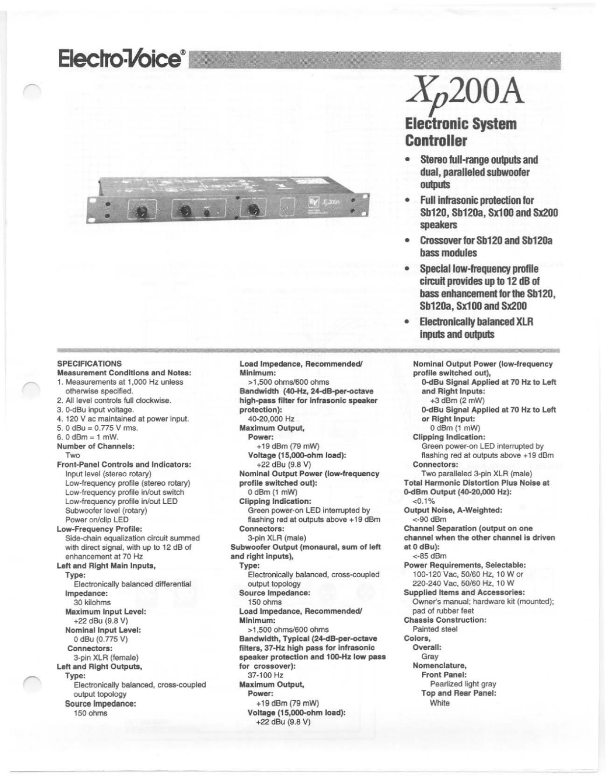 Electro-voice XP200A BROCHURE