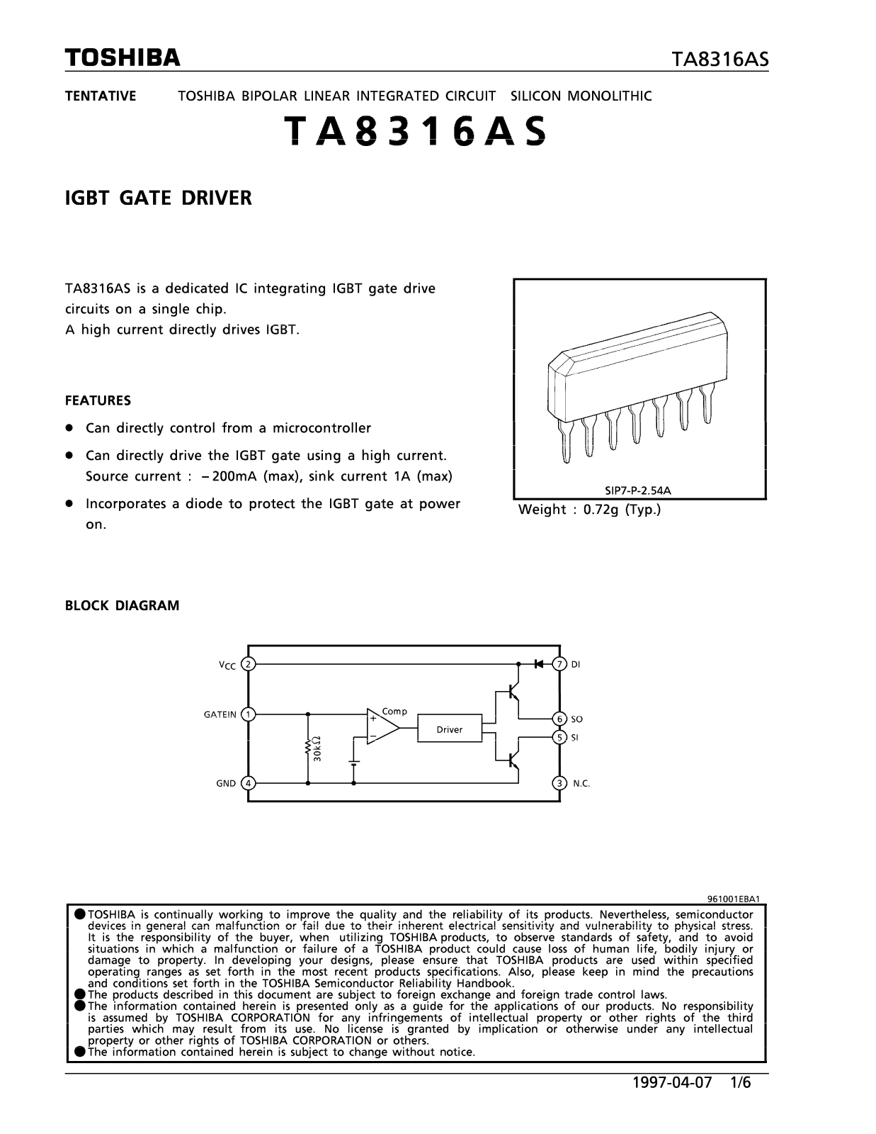 Toshiba TA8316AS Datasheet