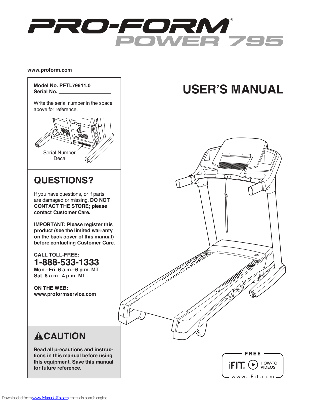 Pro-Form 795 Treadmill, 795 User Manual