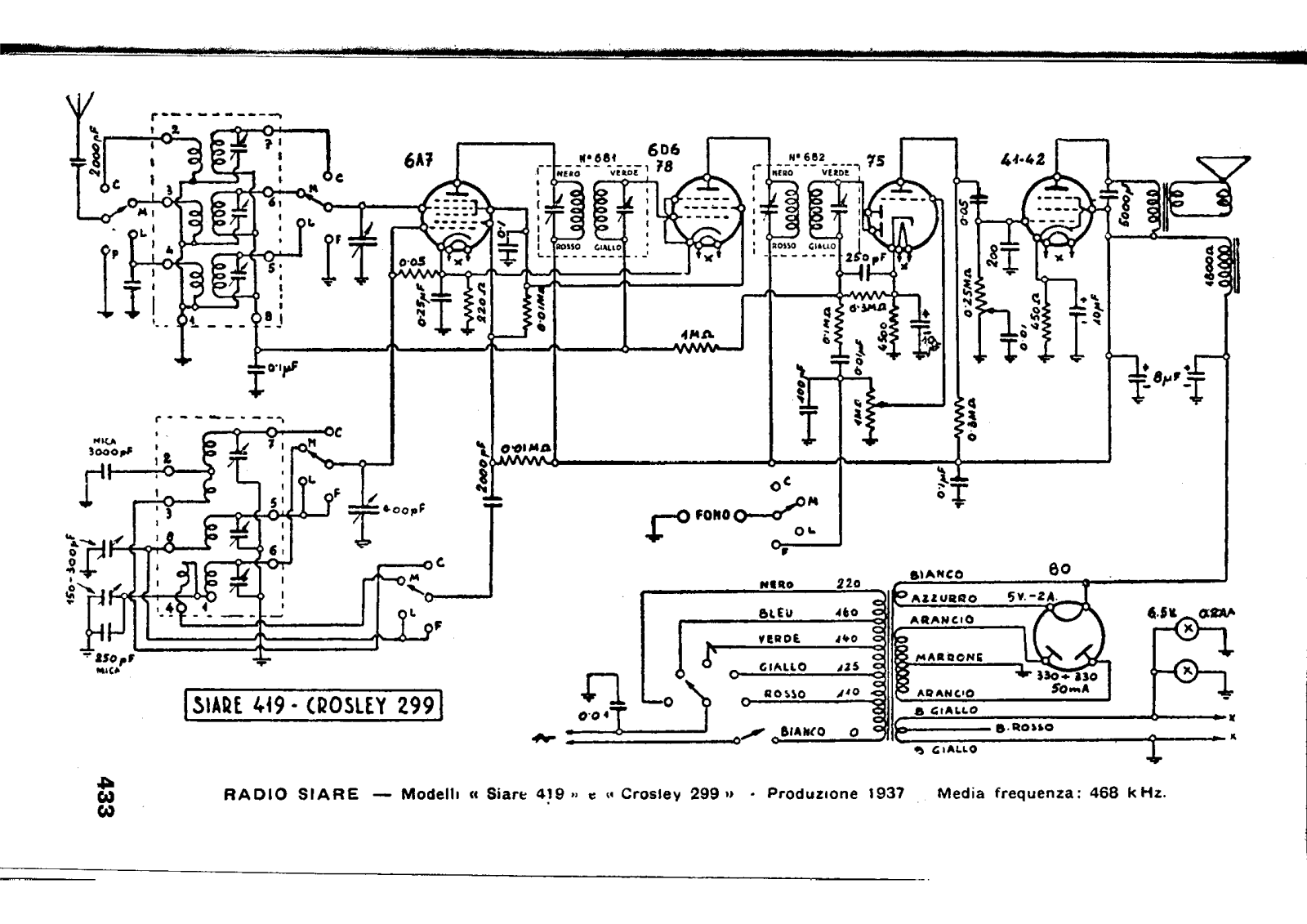 Siare Crosley 419, 299 schematic