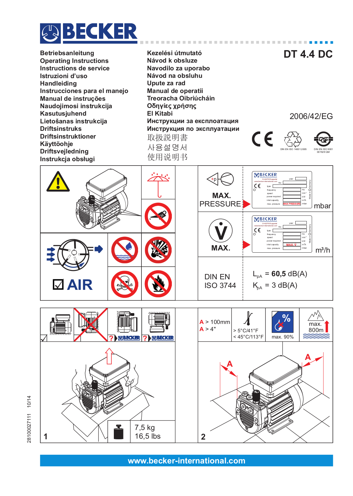 Becker DT 4.4 DC Operating Instructions Manual