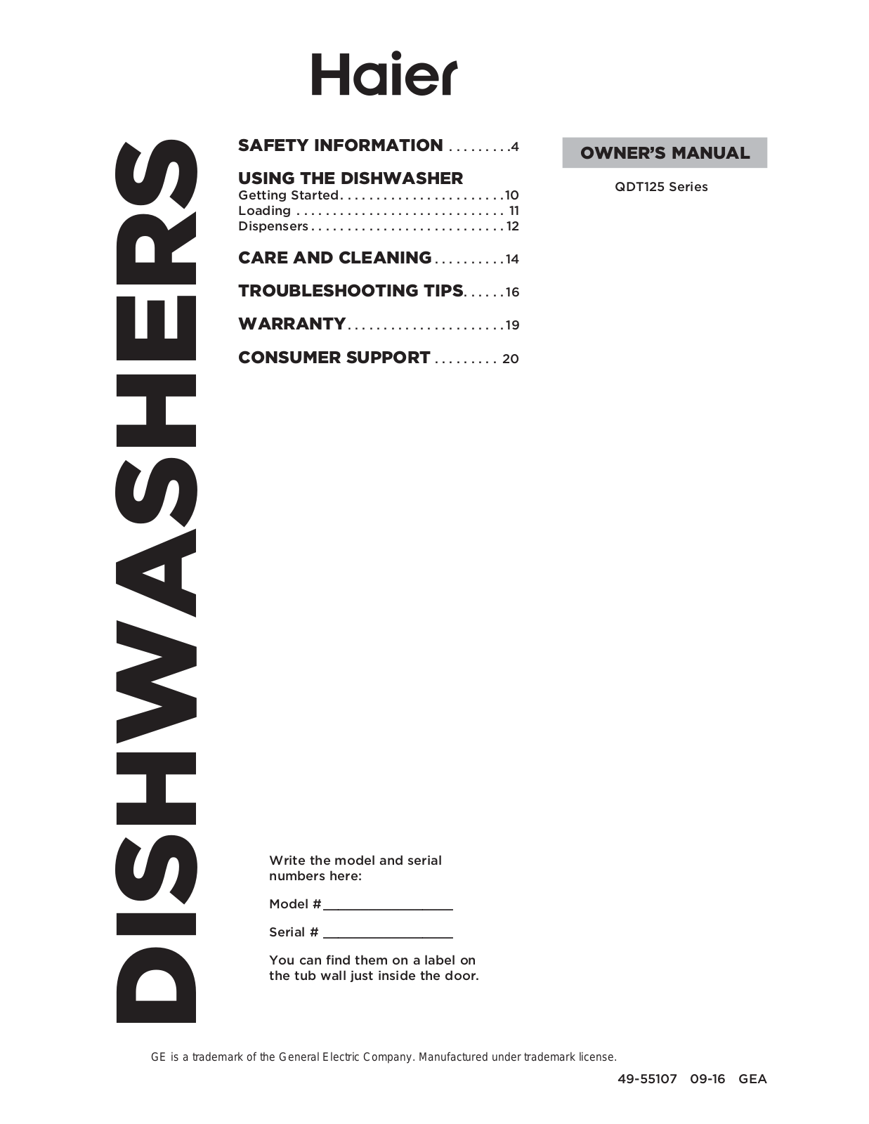 Haier QDT125SSKSS User Manual