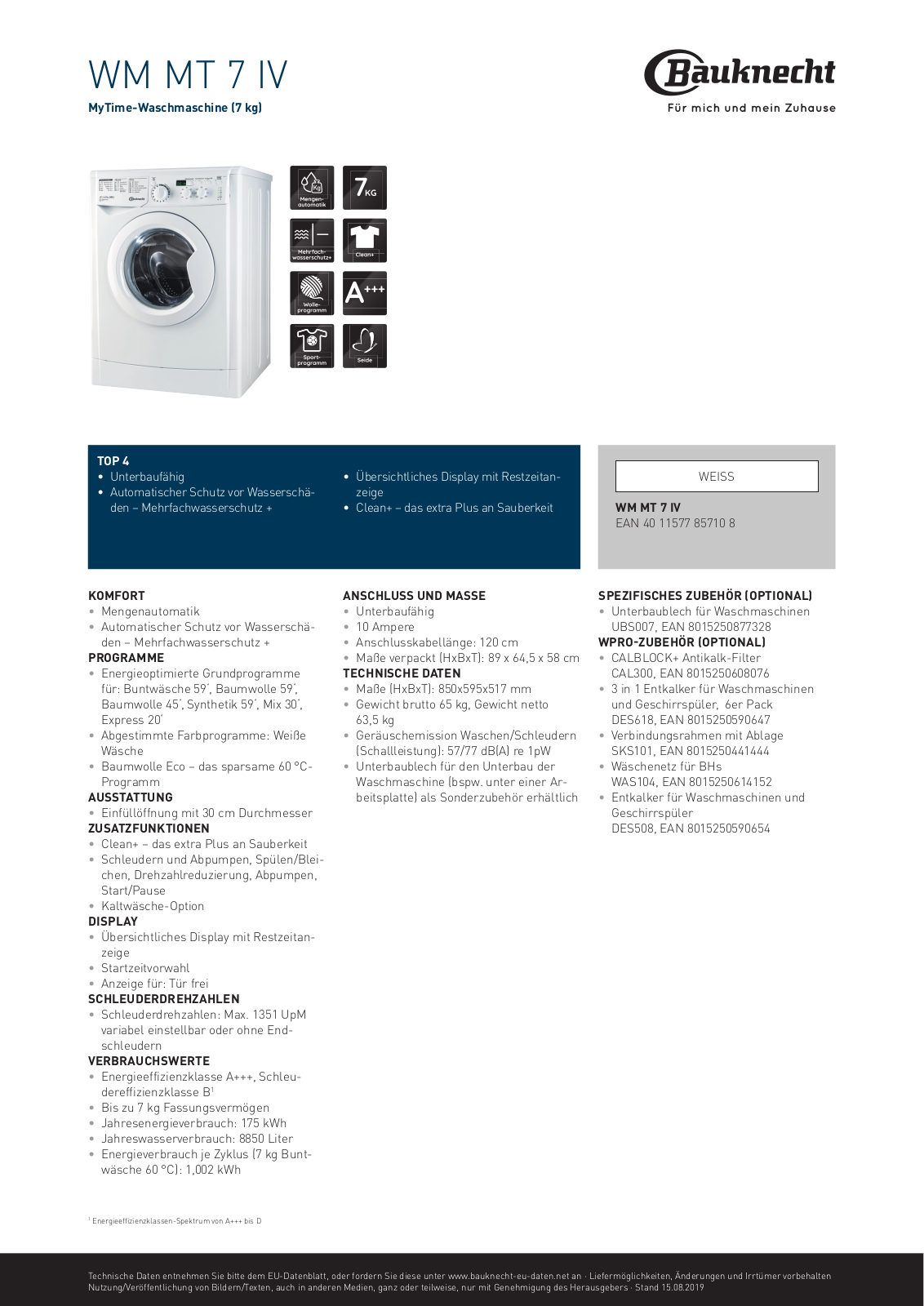 Bauknecht WM MT 7 IV User Manual