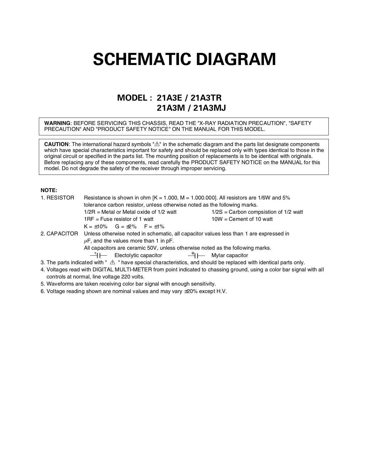 Toshiba 21A3E, 21A3TR, 21A3M, 21A3MJ Schematic