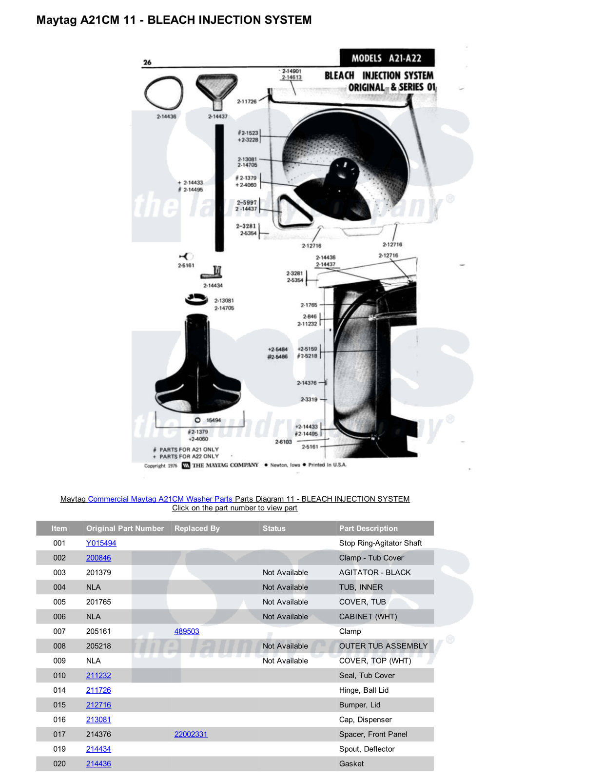 Maytag A21CM Parts Diagram