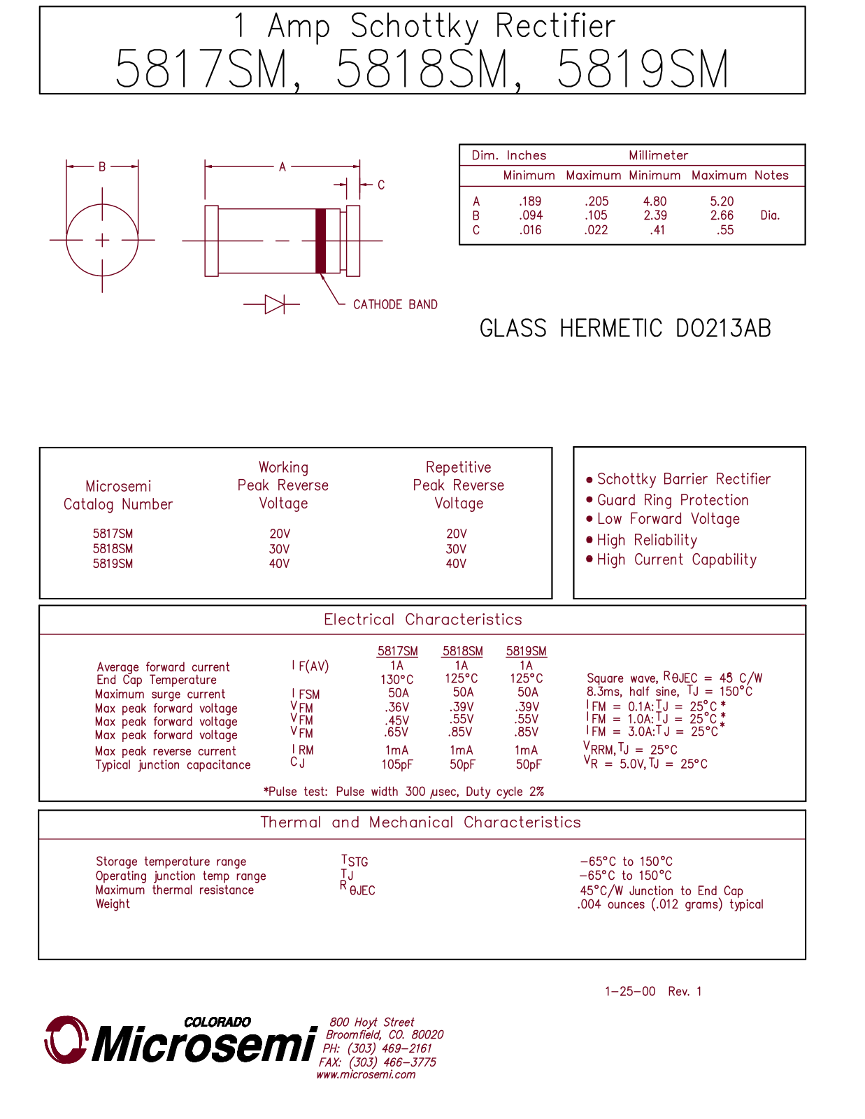 Microsemi Corporation 5819SM, 5818SM, 5817SM Datasheet