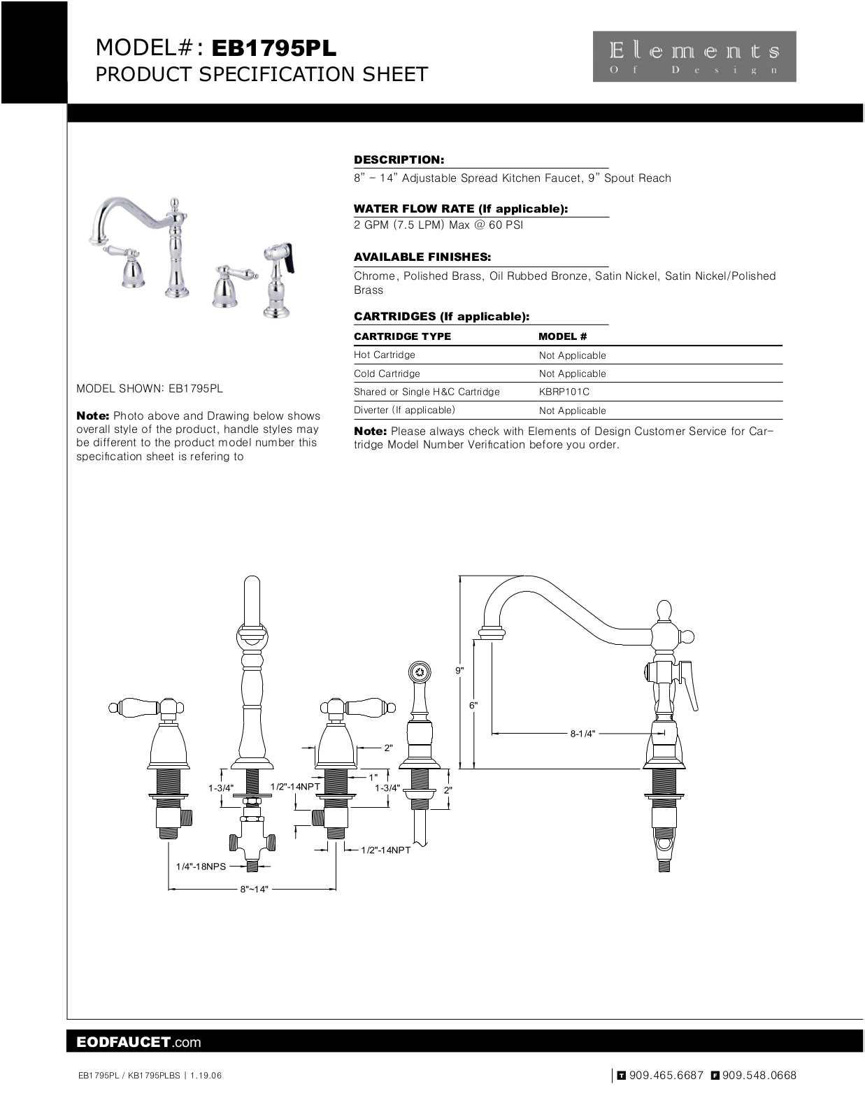 Elements of Design EDE1416 Specification Sheet - ManualMachine.com