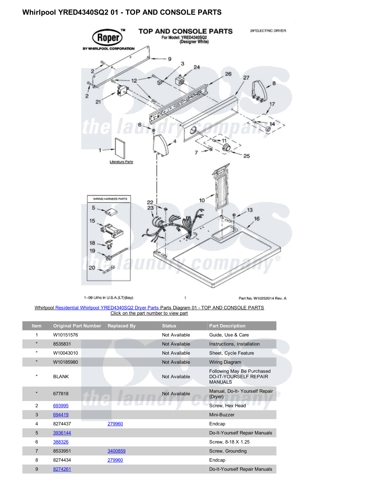 Whirlpool YRED4340SQ2 Parts Diagram