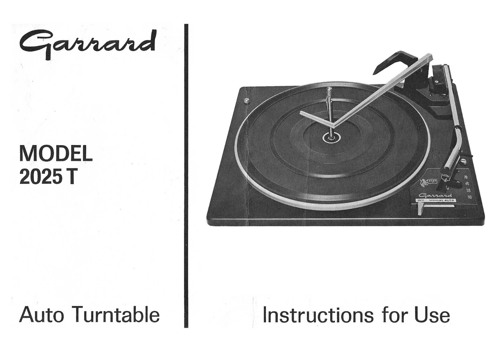 Garrard 2025-T Owners Manual