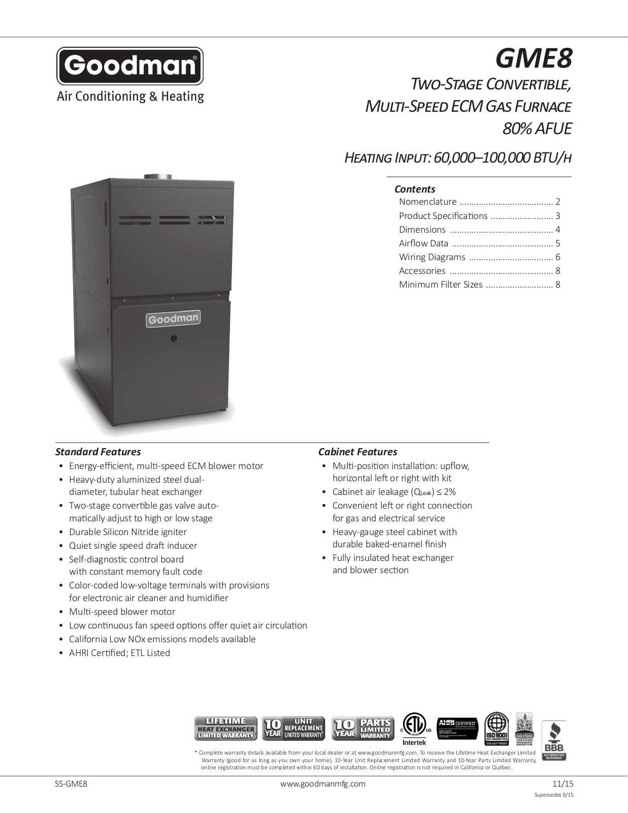 Goodman GME80603BNB User Manual