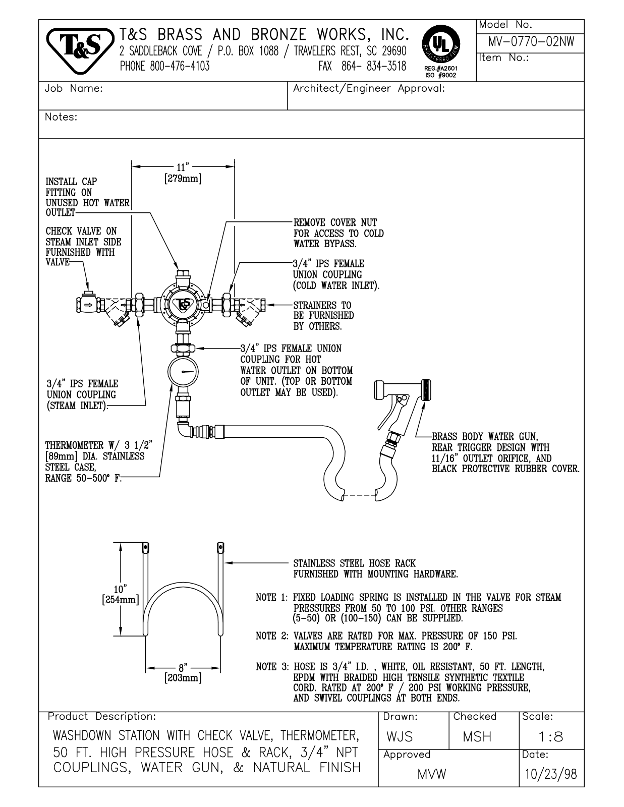 T&S Brass MV-0770-02NW User Manual