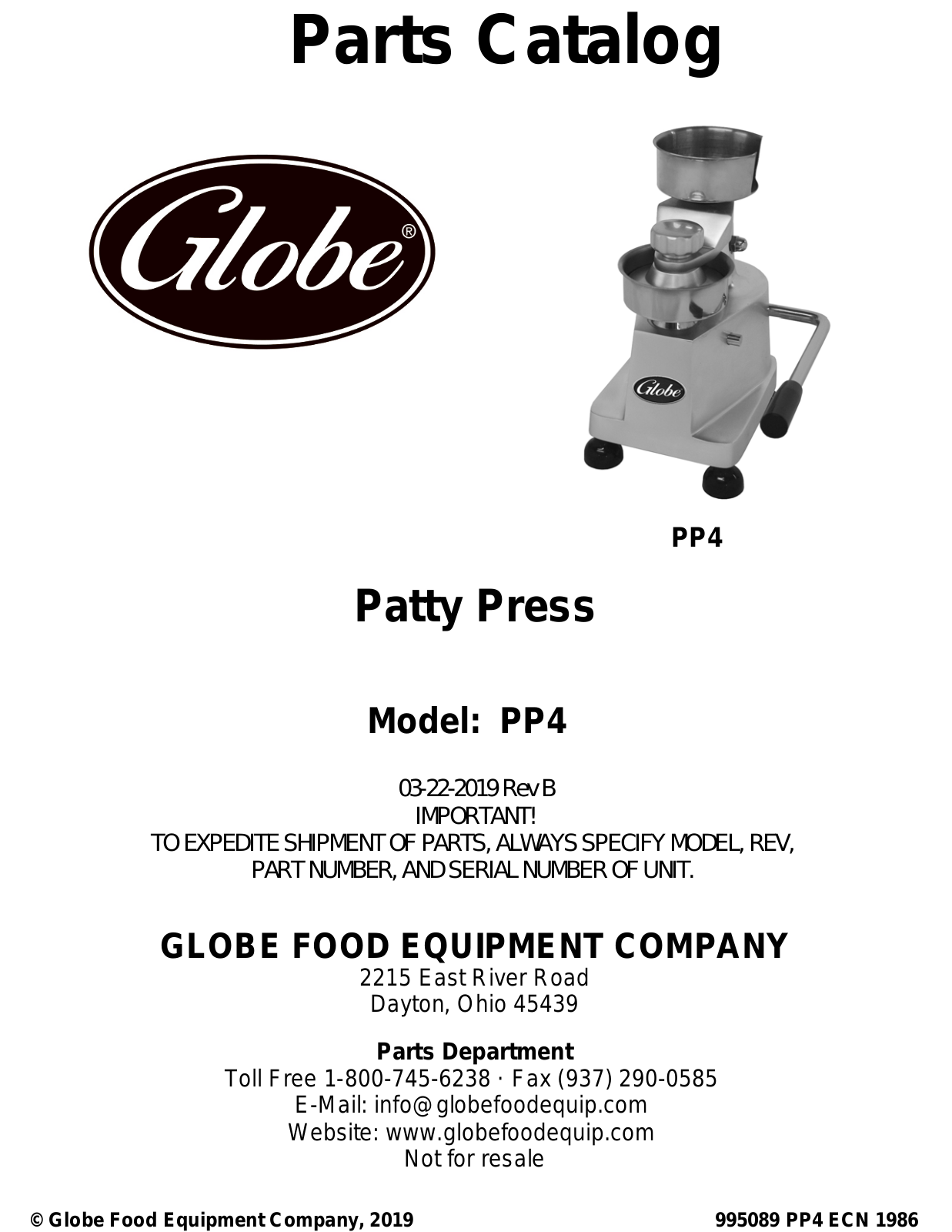 Globe PP4 PARTS LIST