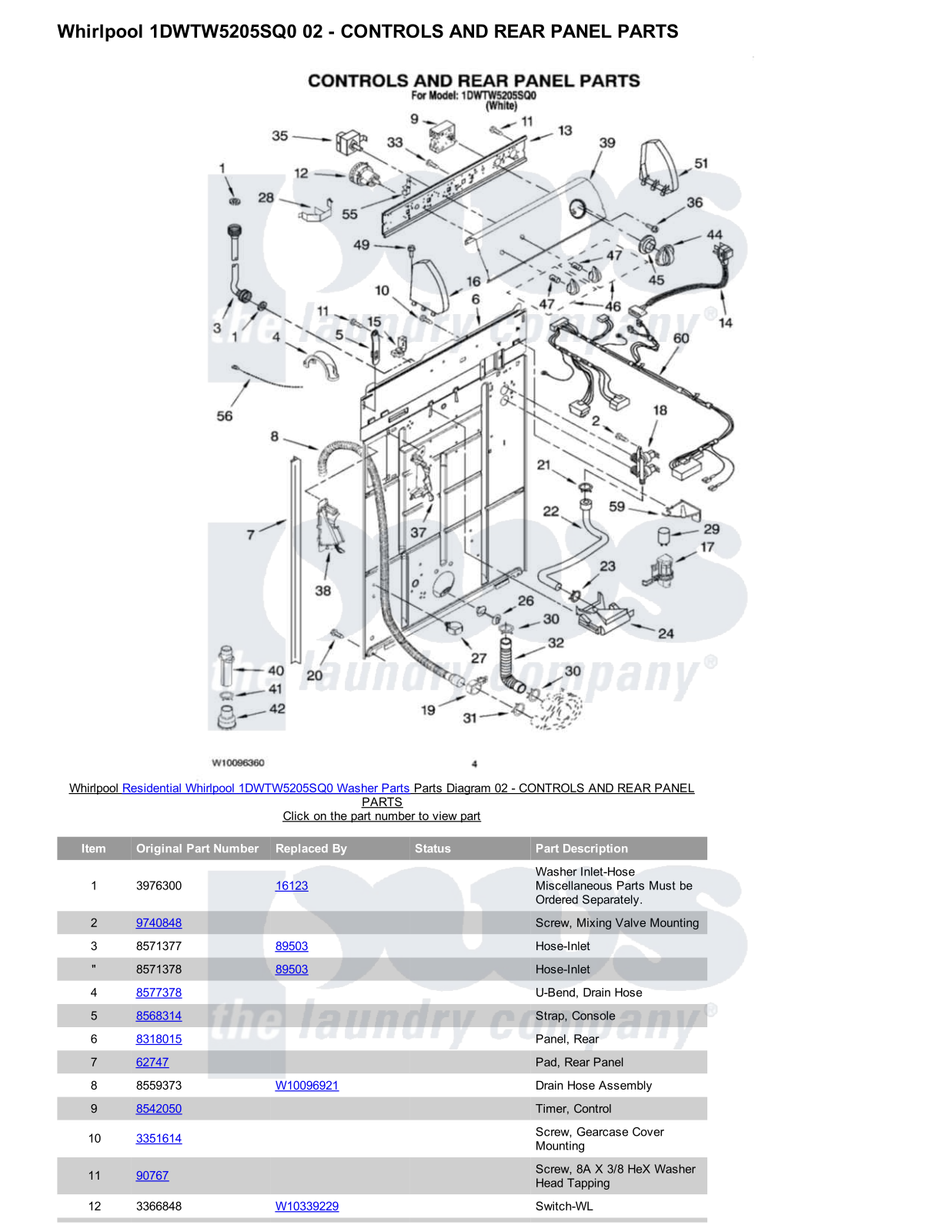 Whirlpool 1DWTW5205SQ0 Parts Diagram