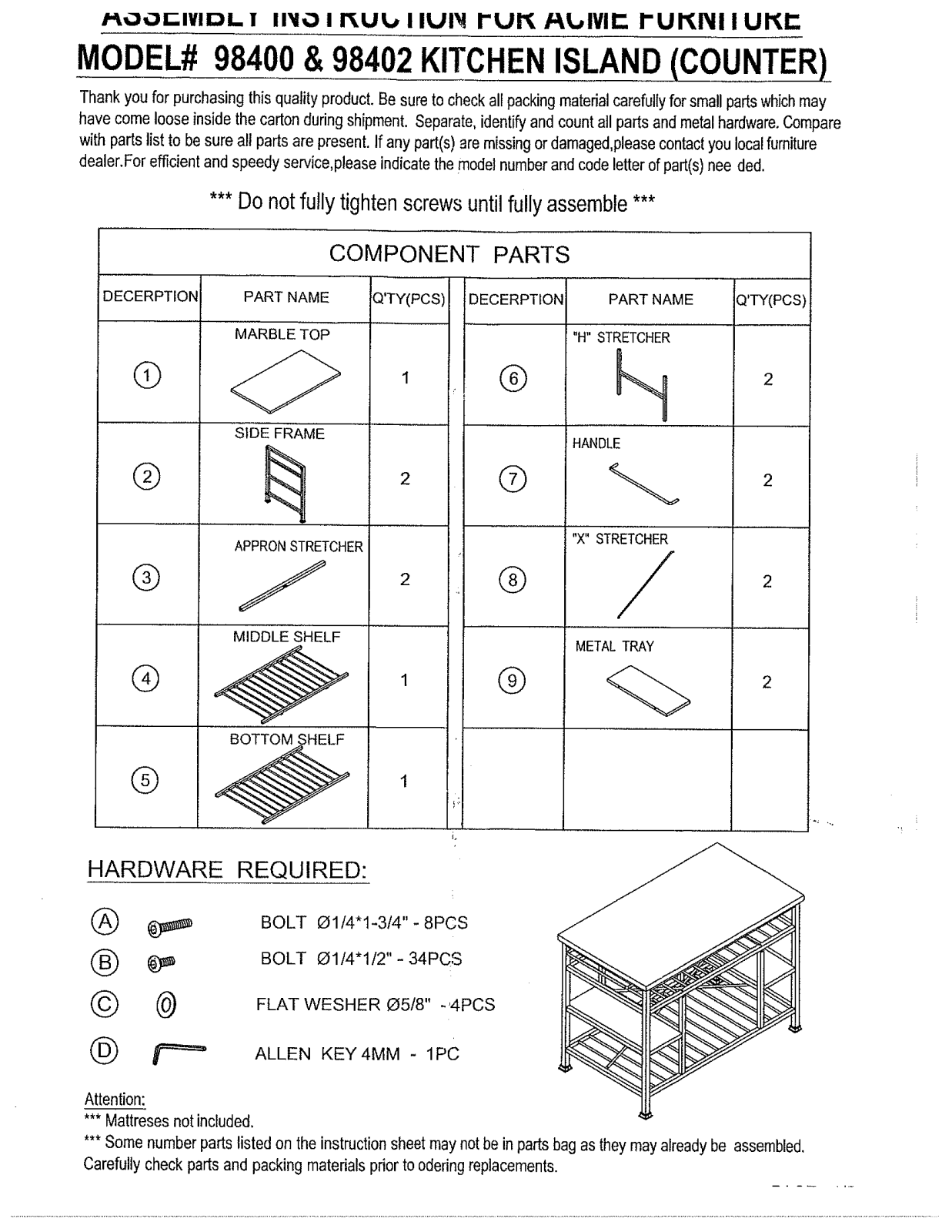 Acme Furniture 98402 Assembly Guide