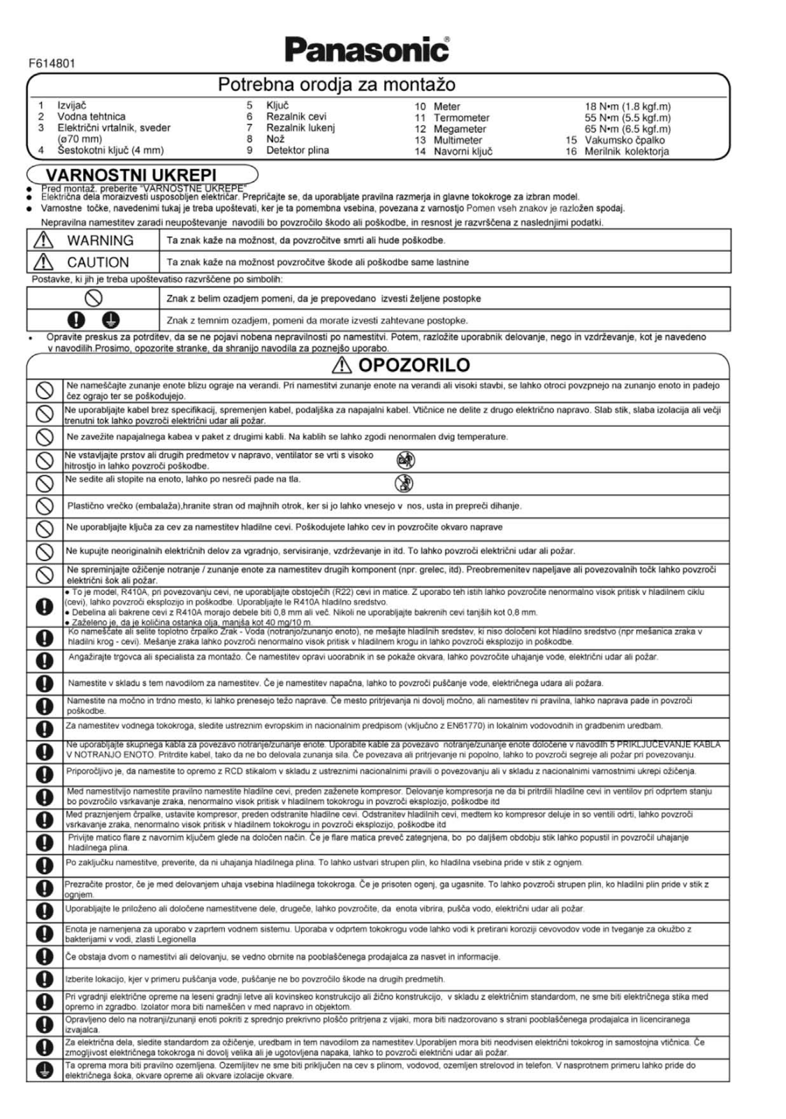 Panasonic WH-UX12DE5 Instructions Manual