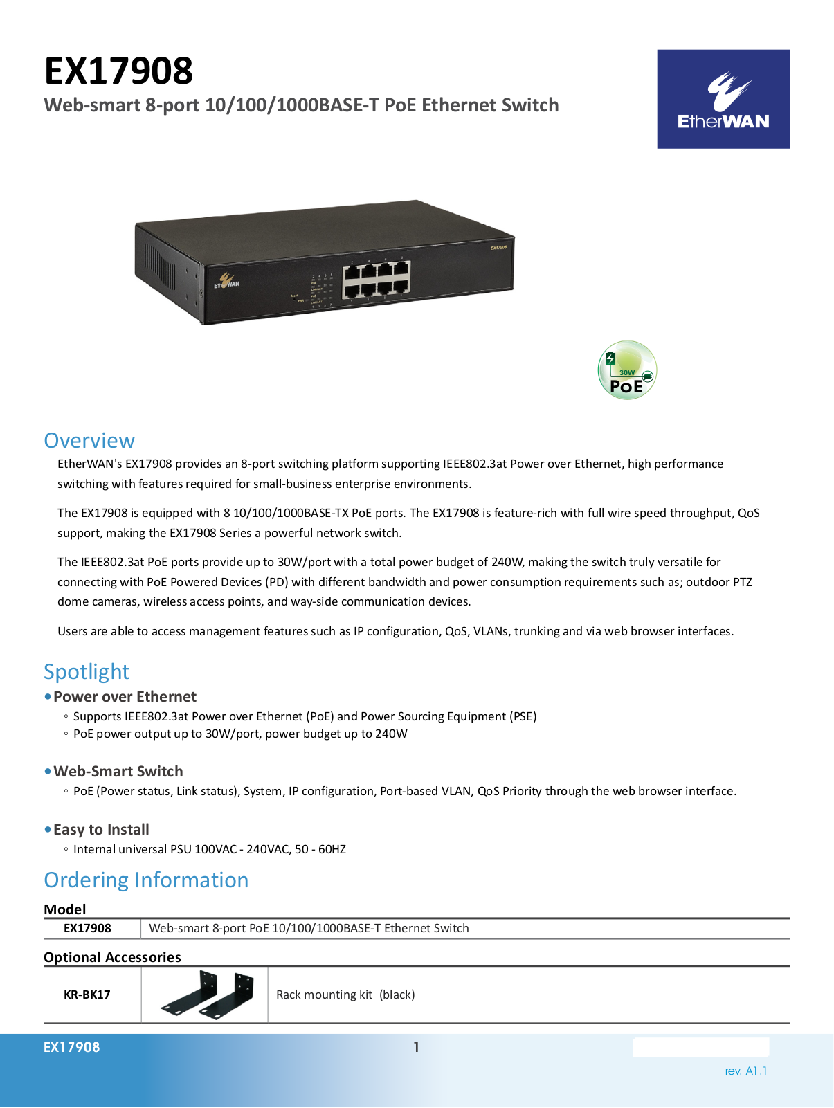 EtherWan EX17908 Data Sheet