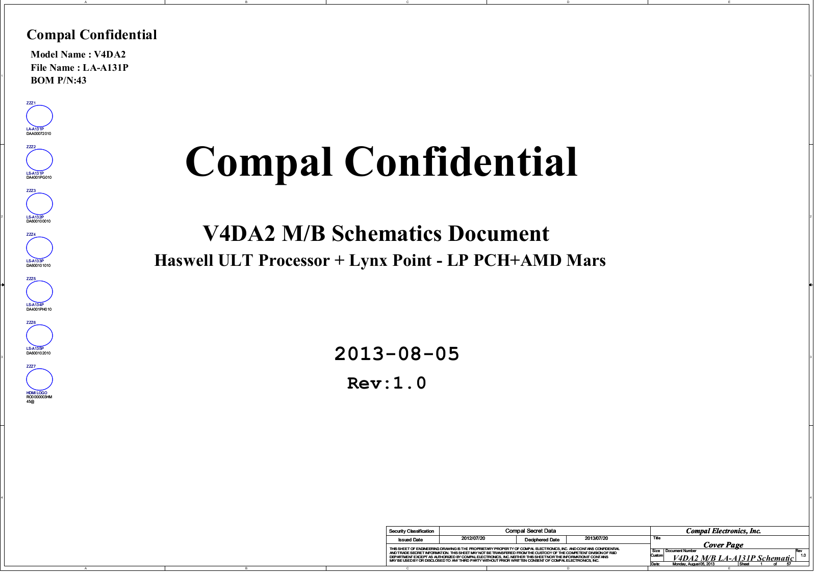Compal LA-A131P V4DA2, TravelMate P645 Schematic