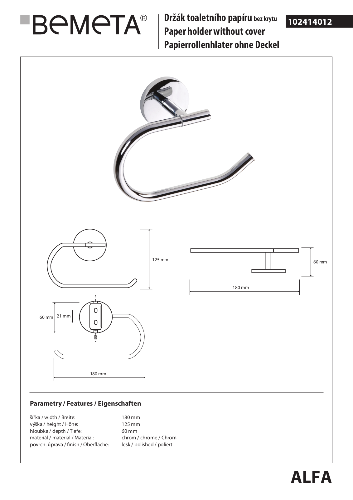 Bemeta Alfa 102414012 Datasheet