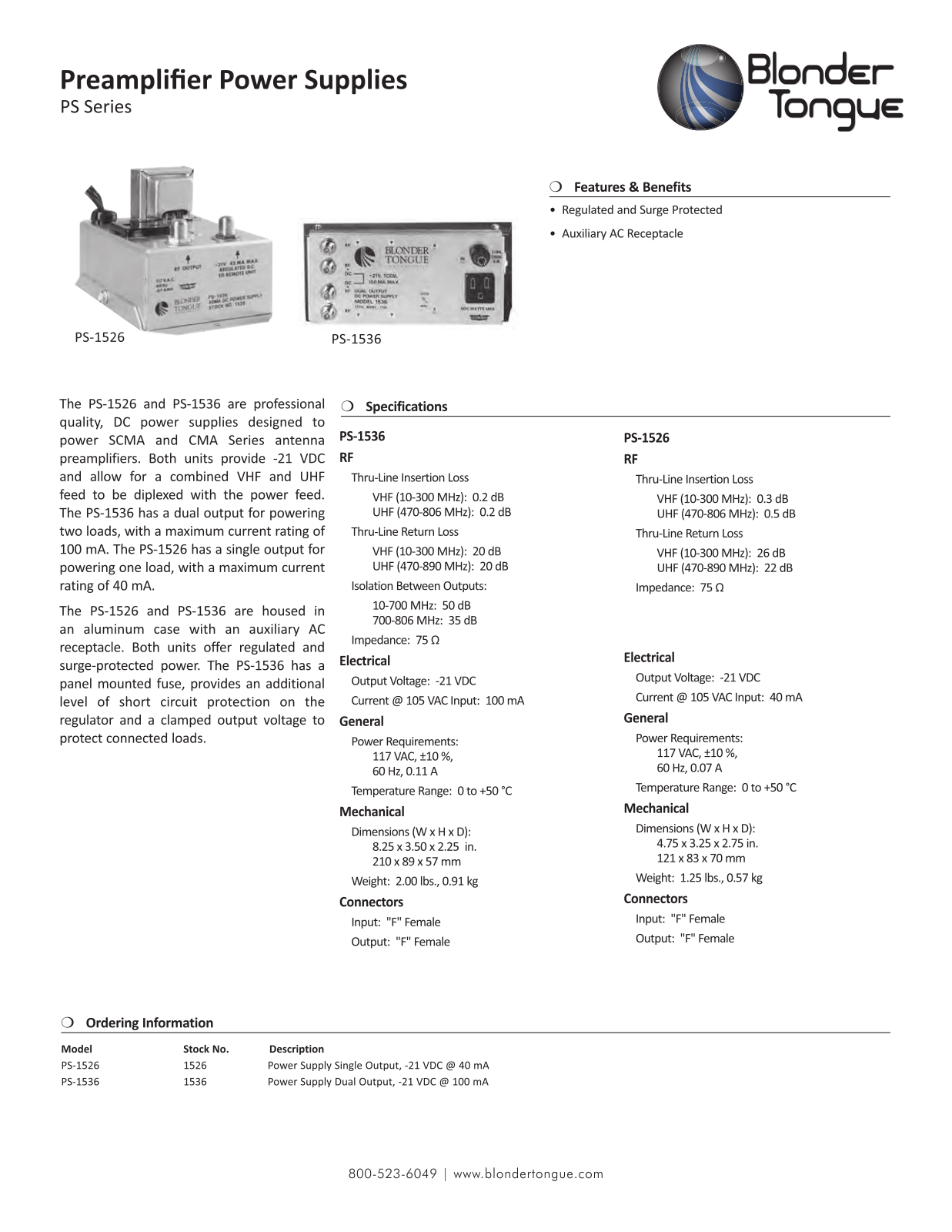 Blonder-Tongue PS-1526 Specifications