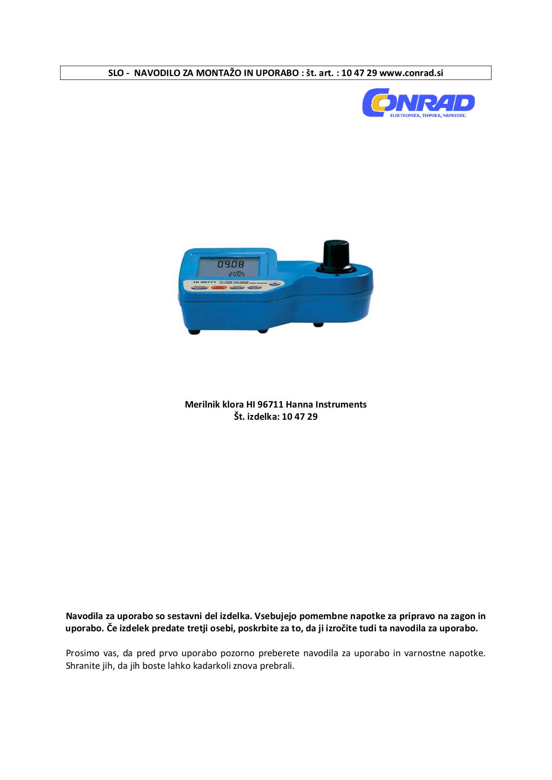 Hanna Instruments HI 96711 User guide