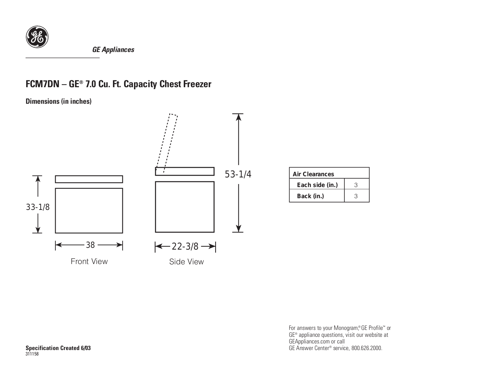 GE FCM7DN Specification