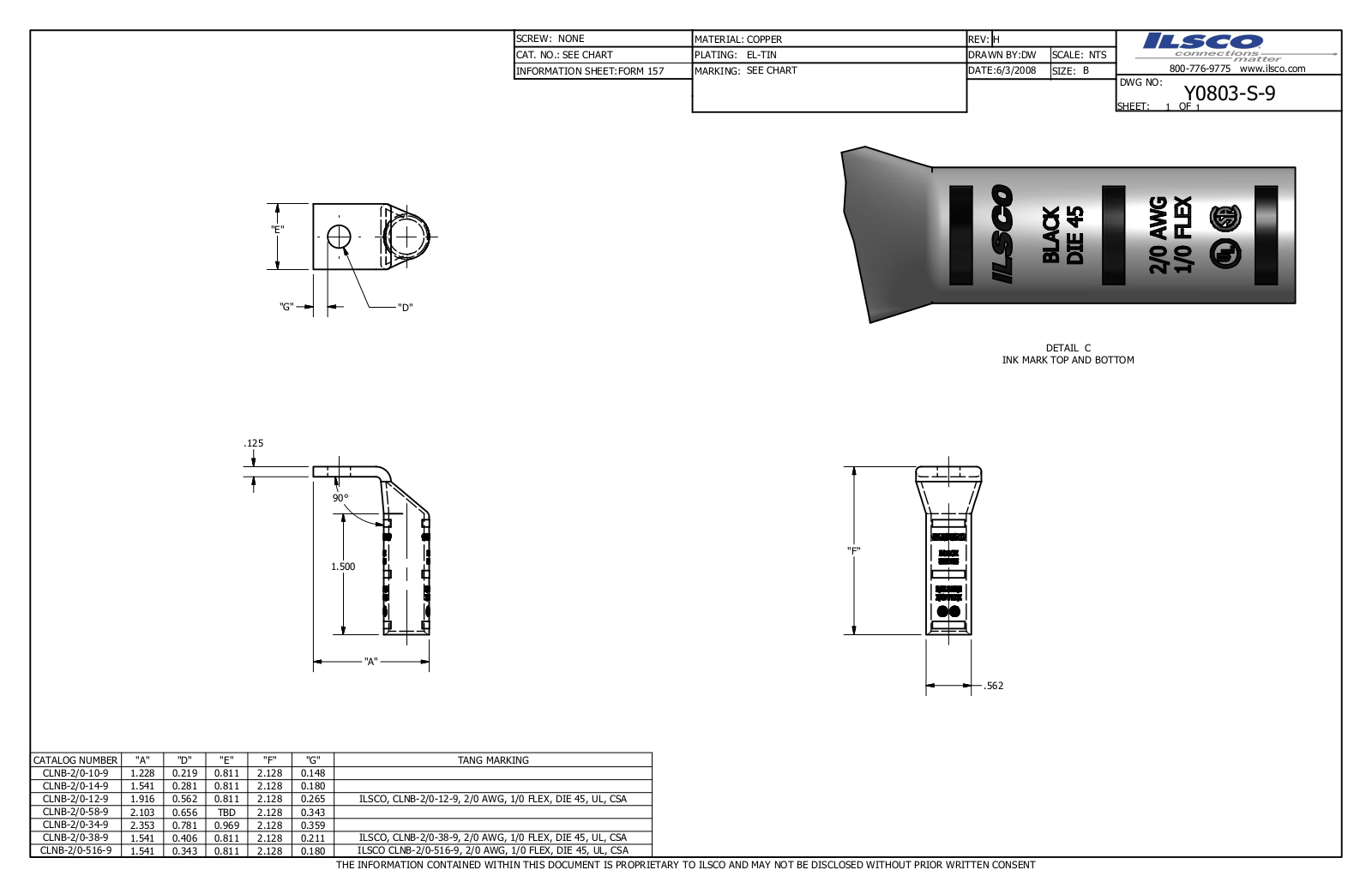 Ilsco CLNB-2/0-38-9 Data sheet