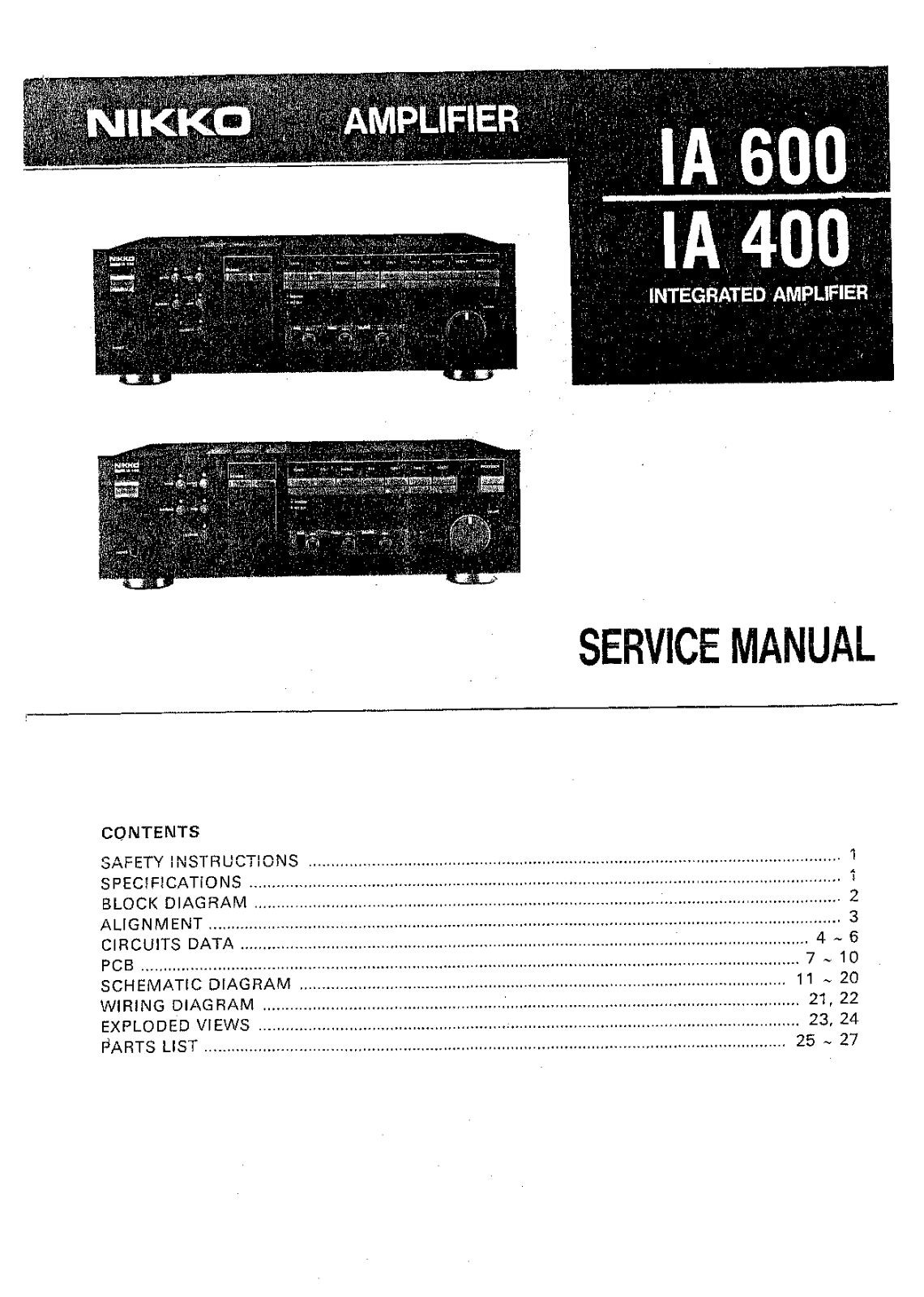 Nikko Audio IA-400, IA-600 Service manual