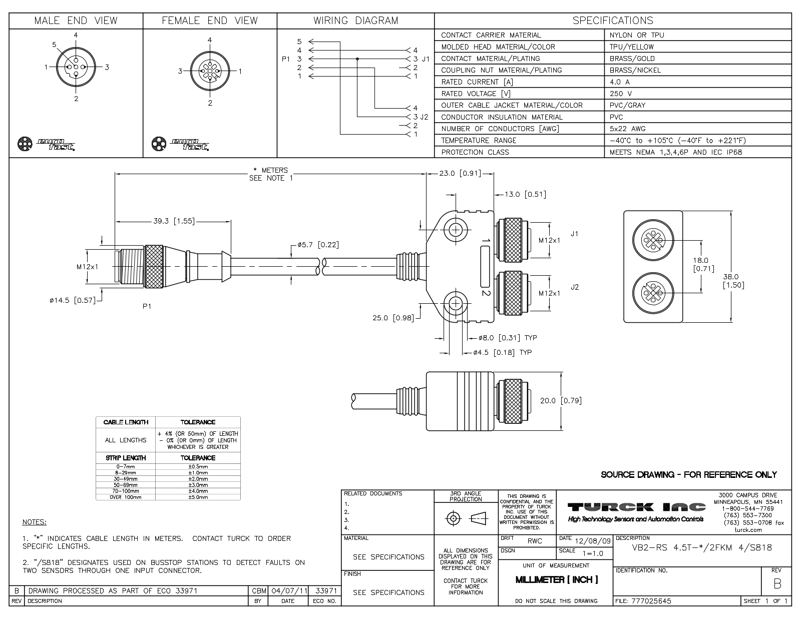 Turck VB2-RS4.5T-15/2FKM4/S818 Specification Sheet