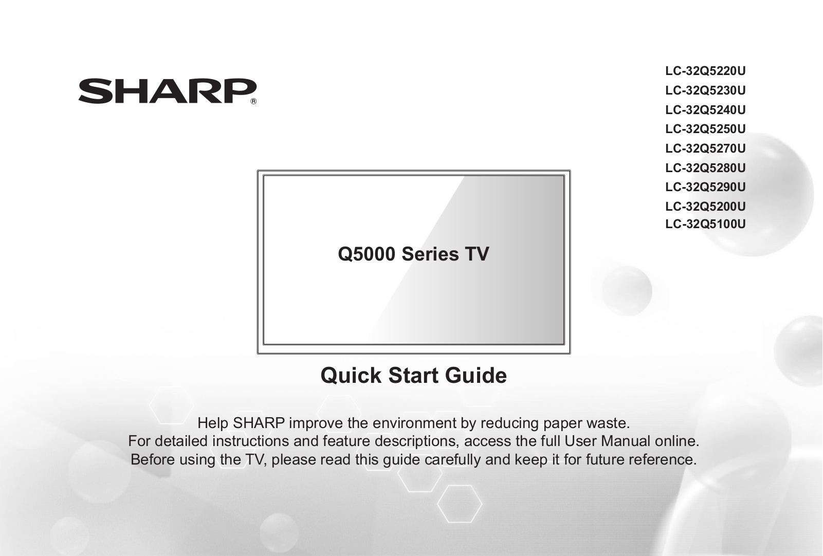 Sharp Q5000 Series, LC-32Q5220U, LC-32Q5230U, LC-32Q5240U, LC-32Q5250U Quick Start Manual