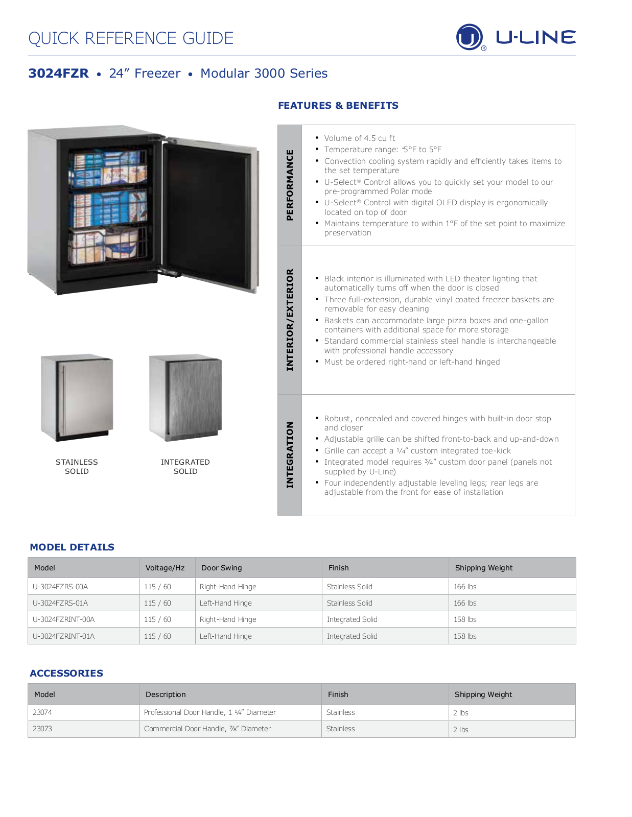 U-Line U-3024FZRINT-00A User Manual