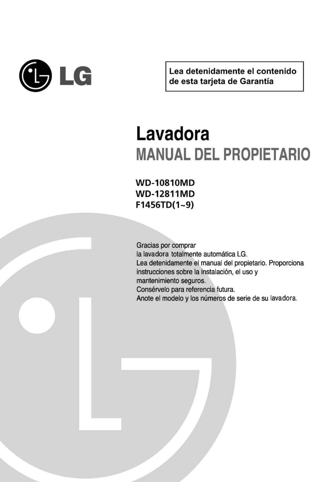 LG WD-10810MD User Manual