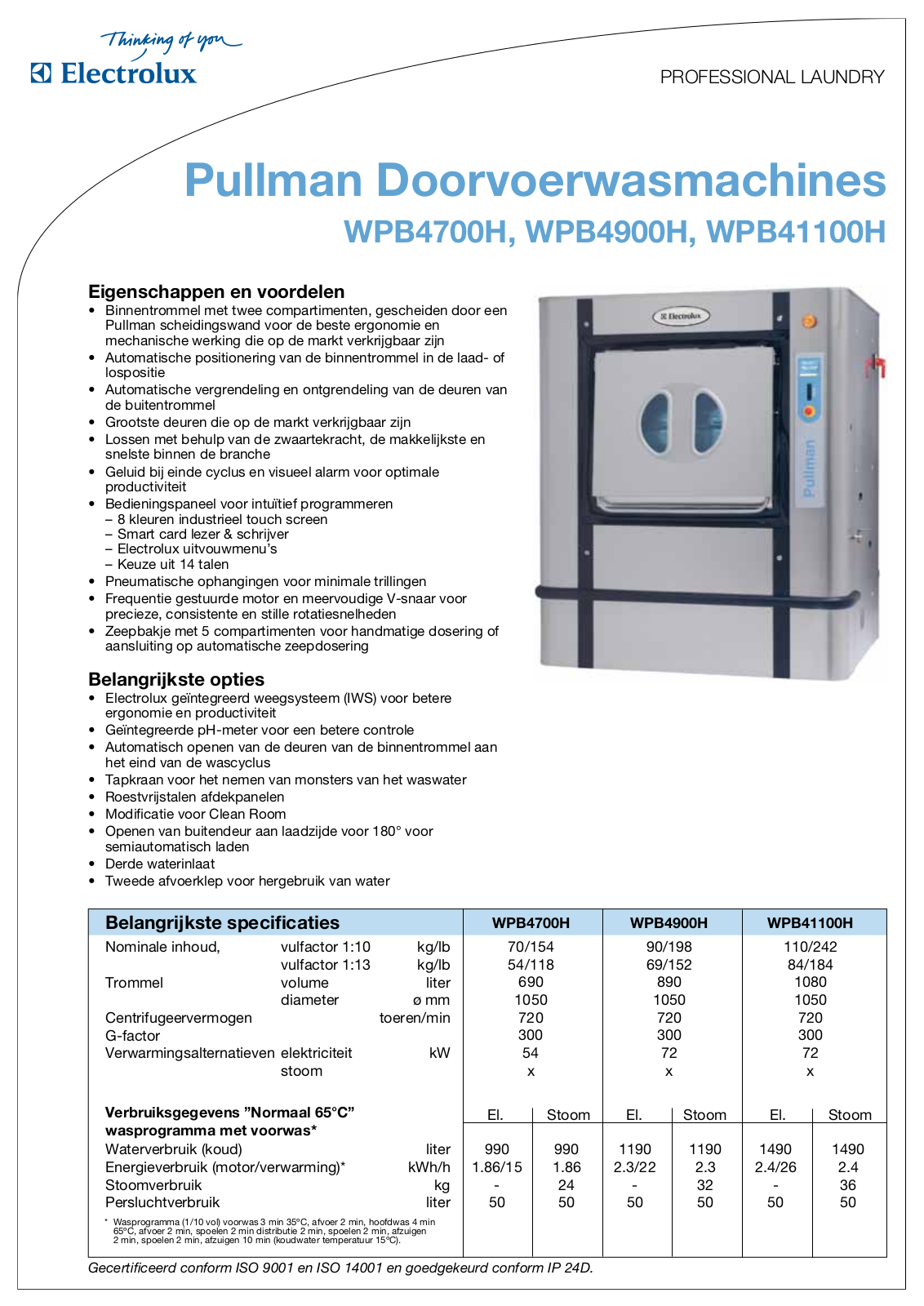 Electrolux WPB4700H, WPB4900H, WPB41100H DATASHEET