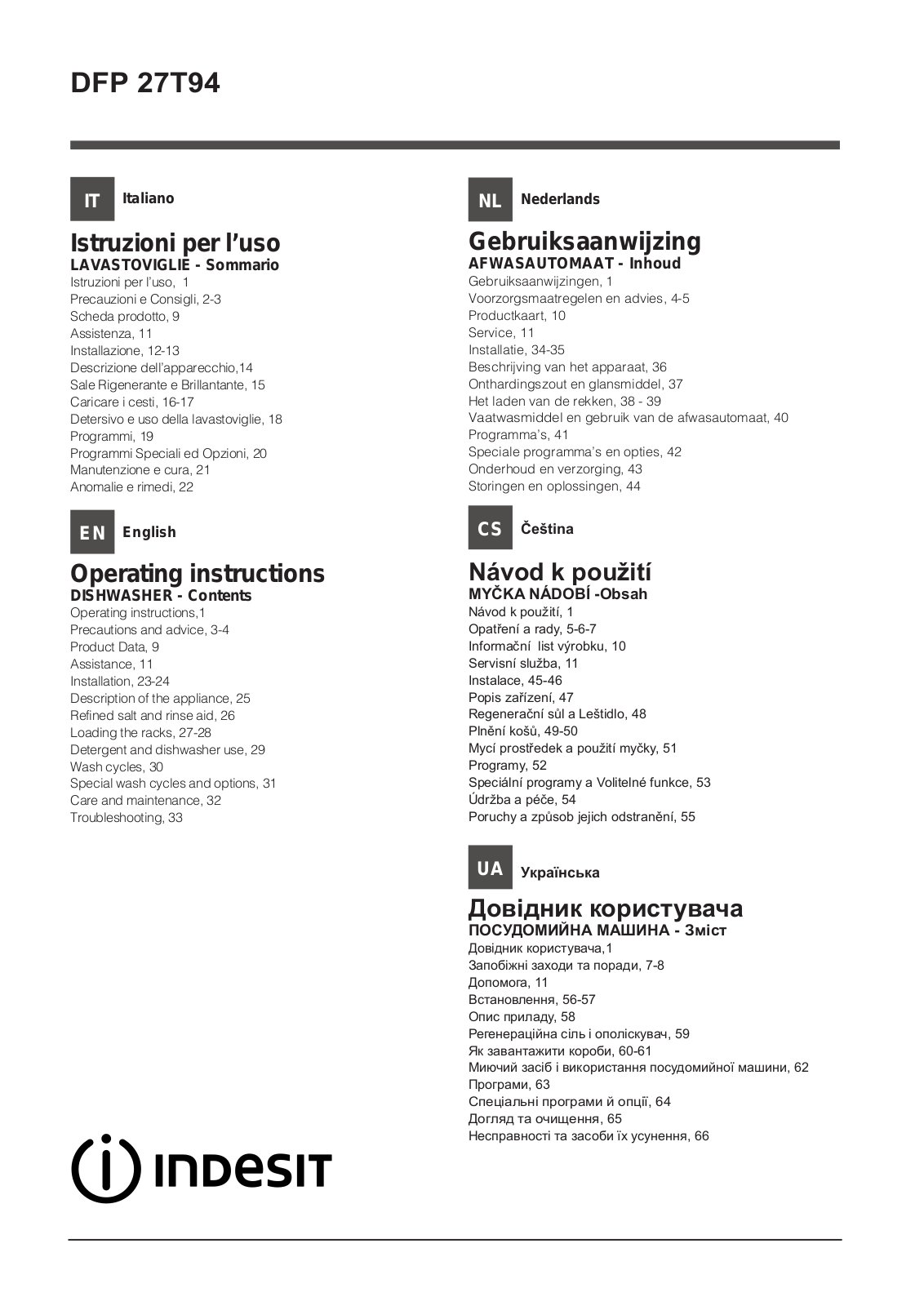 Indesit DFP 27T94 A NX EU User Manual