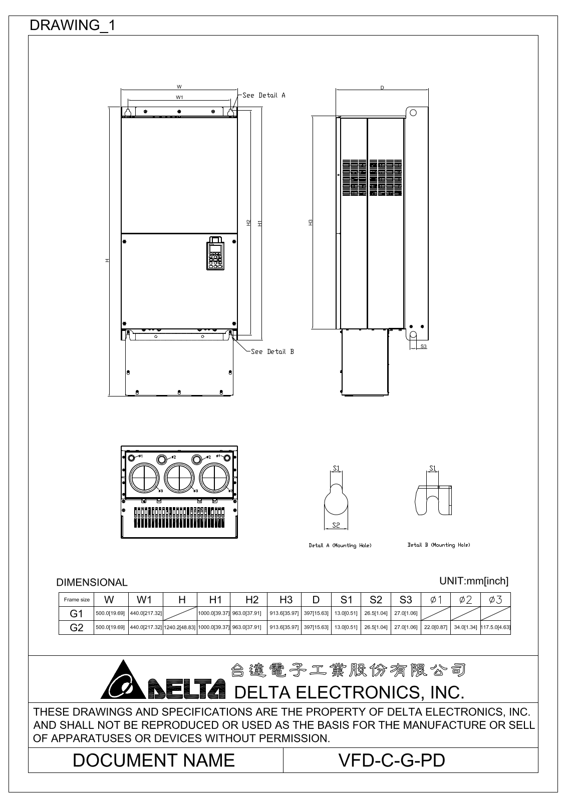 Delta Products VFD-C-G-PD Dimensional Sheet