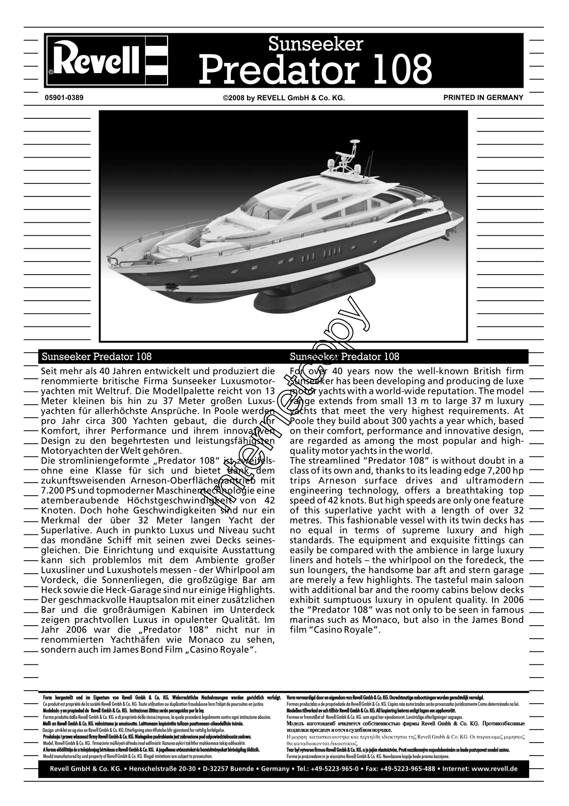 REVELL Sunseeker Predator 108 User Manual