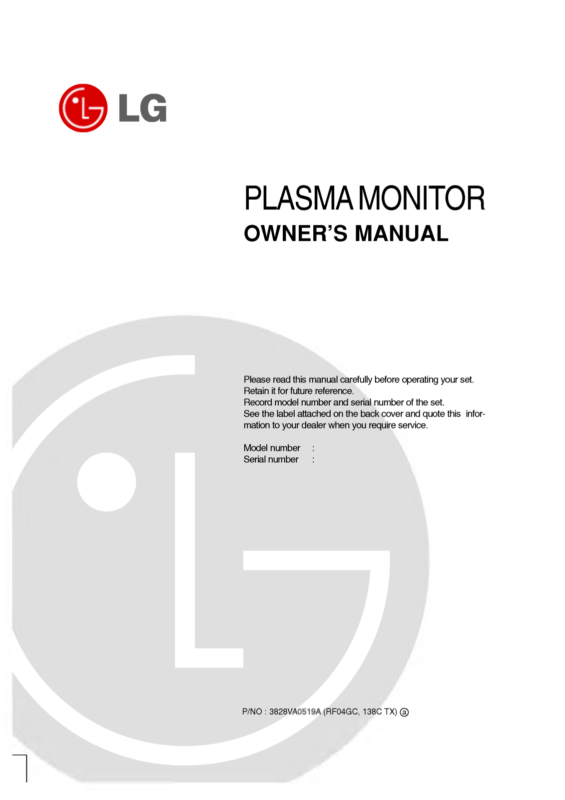 LG MT-42PM13 Owner’s Manual