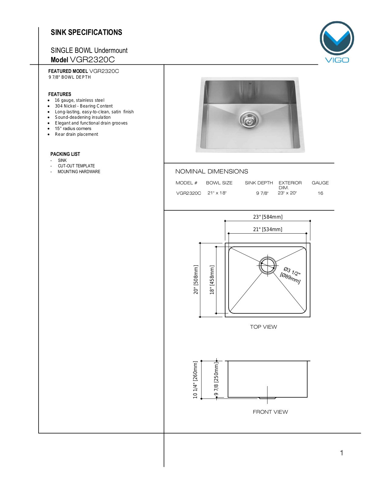 Vigo VGR2320C User Manual