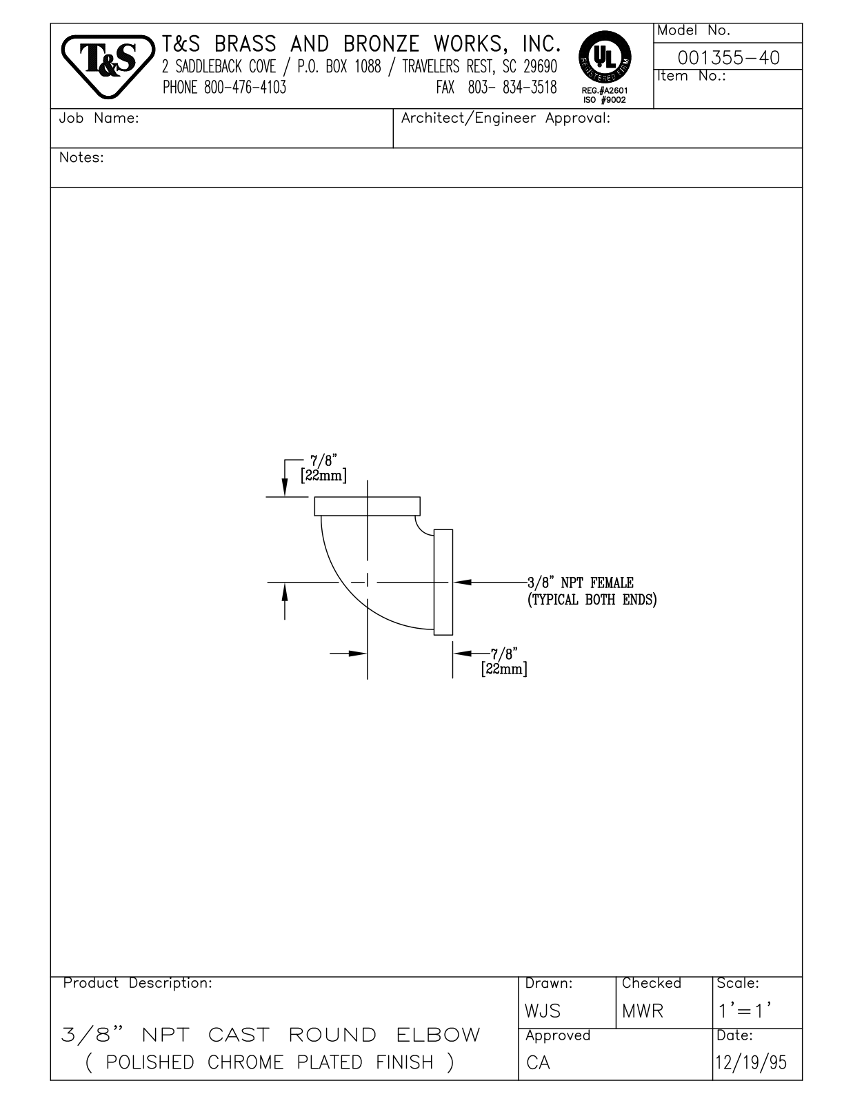 T&S Brass 001355-40 User Manual