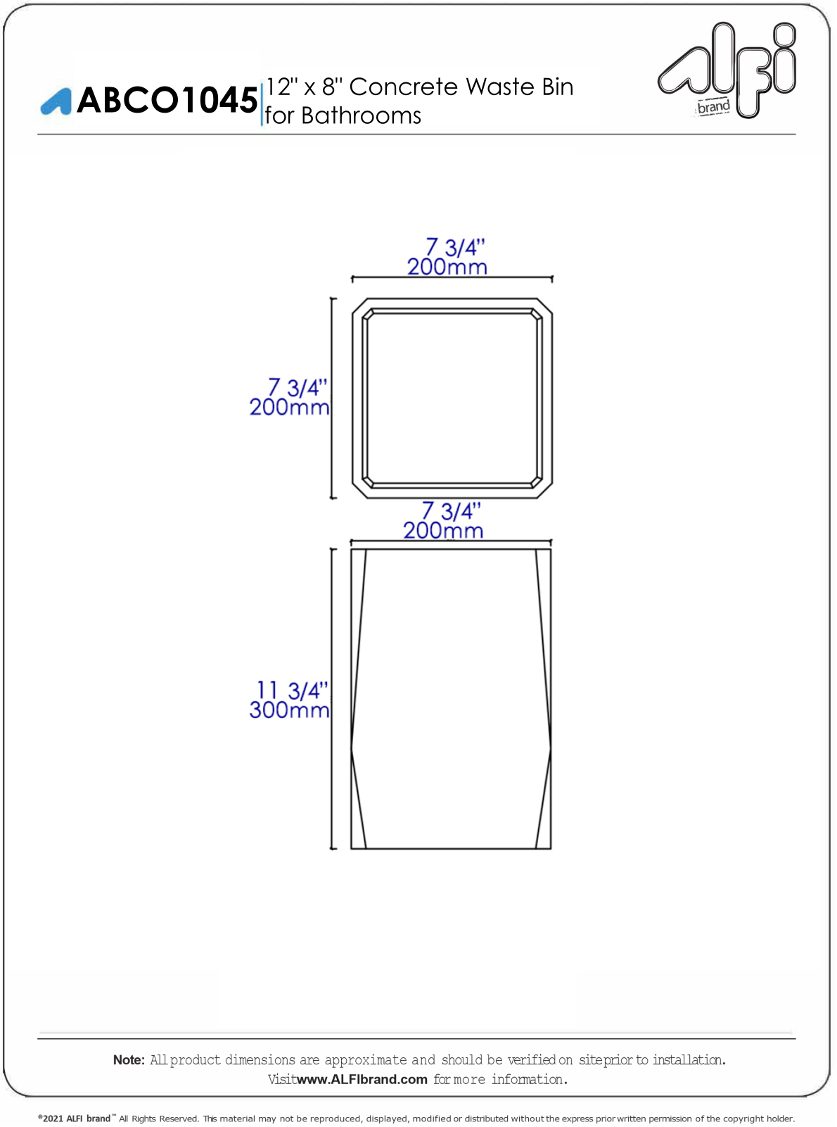 Alfi Brand NBT10324 Specification - ManualMachine.com