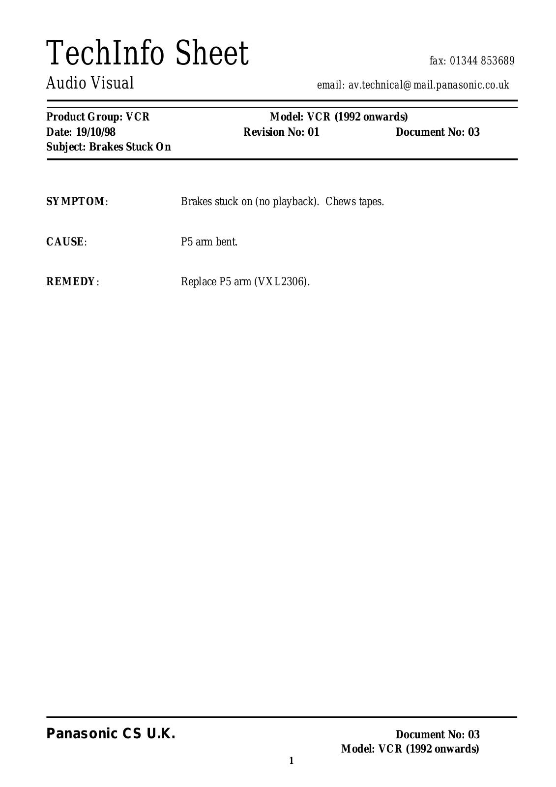 Panasonic VCR Service Manual