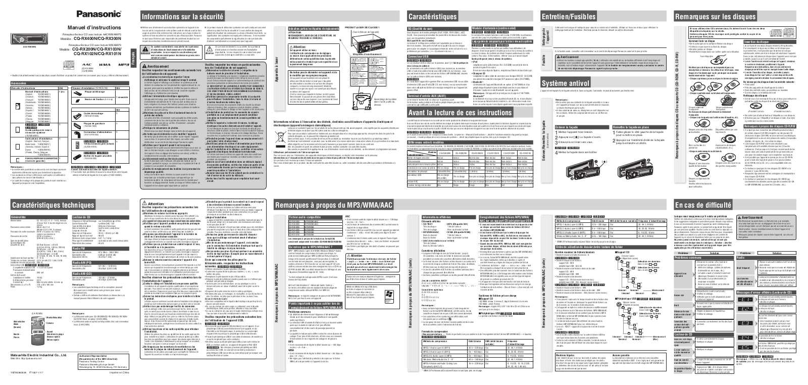 PANASONIC CQ-RX300 User Manual