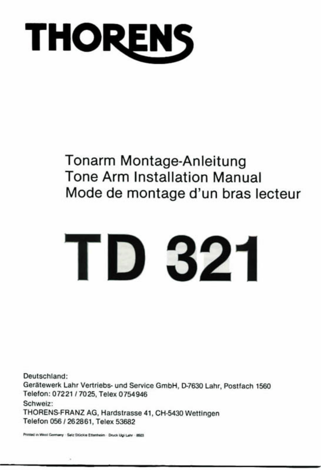 Thorens TD-321 Owners manual